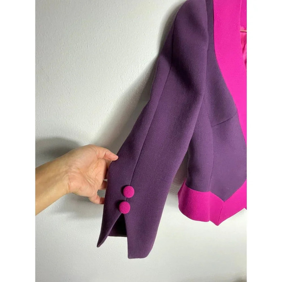 Manzoni Couture Womens Wool Silk Single Breasted Blazer Jacket Fuchsia Pink 12 - Picture 4 of 8